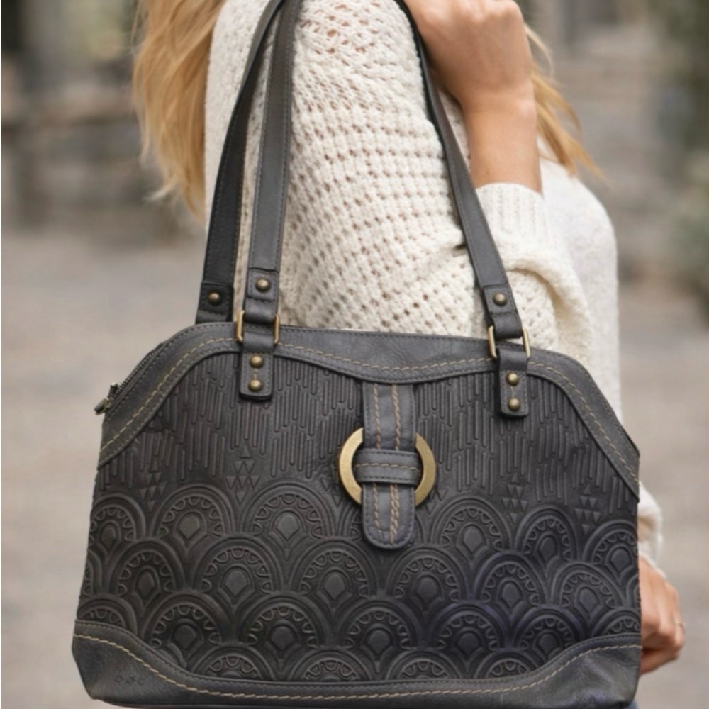 B.O.C. Embossed Leather Shoulder Bag | Artisan Boho Tote | Excellent Condition